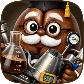 Professor Bean surrounded by various brewing equipment